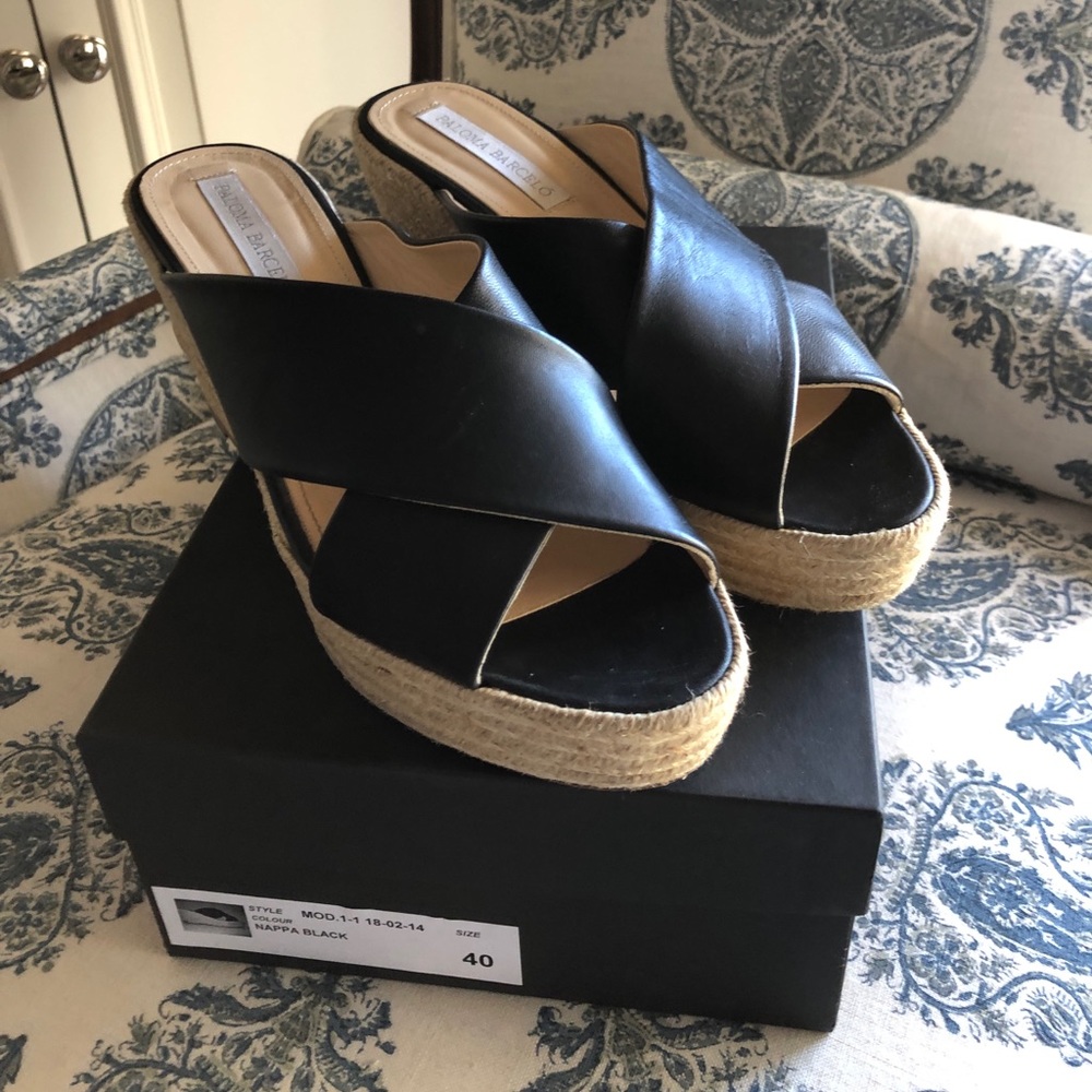 Paloma Barcelo black nappa leather mule wedges
